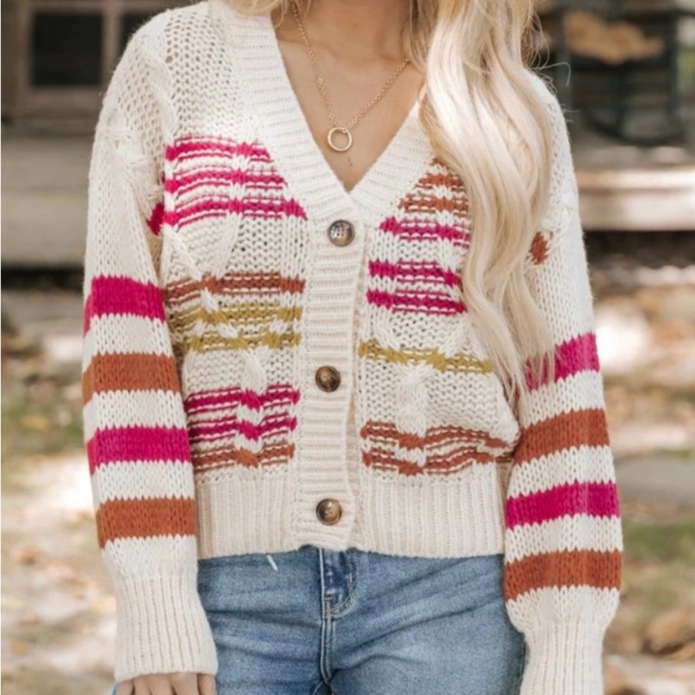 Sadie & Sage Pink and Orange Cardigan Sweater